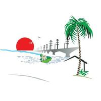 sea sunset illustration with bridge and tree vector