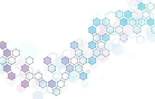 Abstract hexagonal molecular structure. Hexagons wave, geometric data backdrop and futuristic technical cell structures vector background illustration