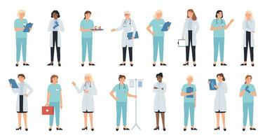 Nurse and female doctors. Women doctors team. Medical staff doctor and nurse, medics, professional paramedic vector physician characters