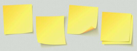 Yellow sticky notes. Realistic square paper reminders with shadow. Notepaper page for message or project vector