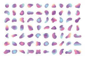 Gradient iridescent shapes. Bright colorful paint splash fluid holographic chameleon elements, liquid palette neon colors vector set