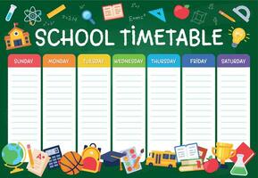 School timetable. Weekly planner schedule for students, pupils with days week and spaces for notes, school study organizer vector template