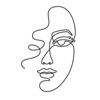 One line face. Minimalist continuous linear sketch woman face. Female portrait black white artwork outline vector hand drawn illustration