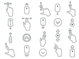 Line scroll gestures. Scrolling mouse, touchscreen gesture and scroll elements. Back to top, scrolled down and page navigation vector icon.