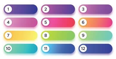 Gradient buttons with numbers in different color. Round bullet points template for application, website vector