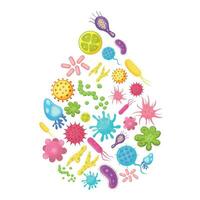 Microbes and viruses in water drop. Contaminated water vector illustration