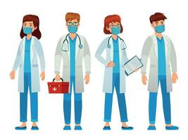 Doctors in face mask, medical staff woman and man vector