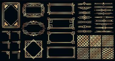 Art deco elements set. Creative golden borders and frames. Dividers and headers for luxury or premium design vector