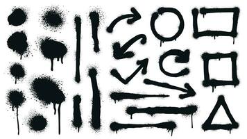 Graffiti spray lines, grunge dots, arrows and frames vector