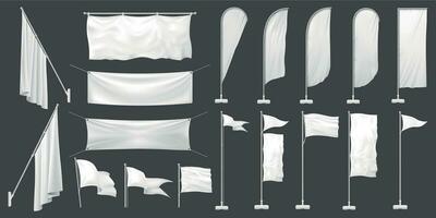 White flags. vector realistic set. Illustration canvas for advertising