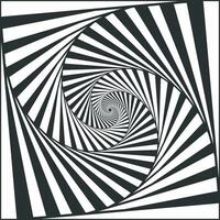 Optical spiral illusion. Black and white alternating strips creating hypnotic effect, vertigo geometric whirl vector