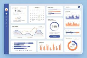 panel. ui infografía, datos gráfico y cuadro. pantalla con negocio analítica. administración estadístico software, web interfaz vector modelo