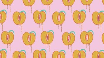 Fruta con contornos hembra labios animación lazo antecedentes. vídeo plano dibujos animados animación diseño elemento. 4k vídeo imágenes video