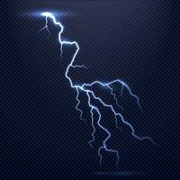 Lightning, natural light effect, bright glowing isolated on dark background. Magic thunderstorm, flash bolt vector