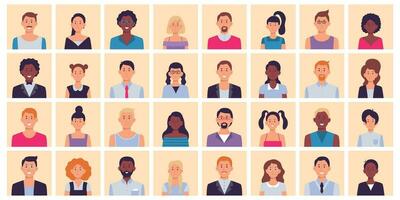 People avatar. Multiethnic people square portraits set vector