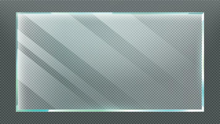 Glass frame with glares and light reflection. Clear realistic window or showcase isolated on transparent background
