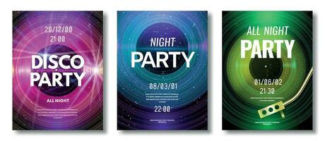 Vinyl poster. Vinyl record retro design flyer for music festival or dj night club disco party, old technology art image vector template