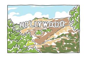 Single continuous line drawing of Hollywood sign landmark vector