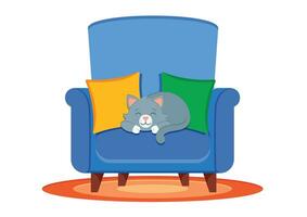 The cat sleeping on an armchair vector flat design. Little kitty taking a nap on the sofa