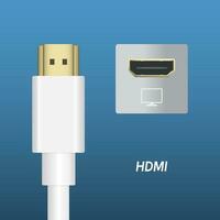 white color HDMI port connection cable digital video port standard vector illustration on Blue background. Eps10 vector.