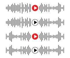 Sound wave icon, podcast player interface, music symbol, sound wave, loading progress bar and buttons. vector