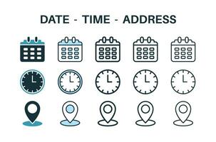 Line icons about location, time and date. Contains such icons as clock, schedule, calendar and pin. Editable stroke Vector 256x256 pixel perfect