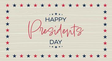 Happy Presidents Day banner. Congratulations on the federal holiday in America. Banner with stars and inscriptions on a wooden background. vector