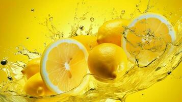 AI generated Lemon yellow color splash background photo