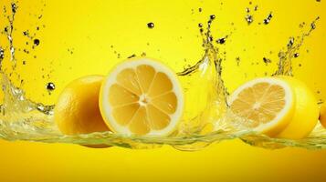 ai generado limón amarillo color chapoteo antecedentes foto