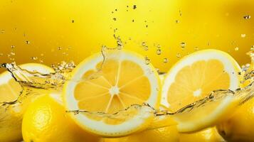 AI generated Lemon yellow color splash background photo