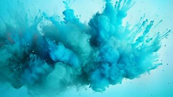 AI generated Cyan color powder splash background photo
