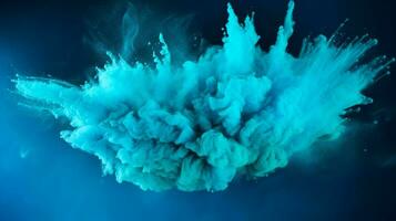 AI generated Cyan color powder splash background photo