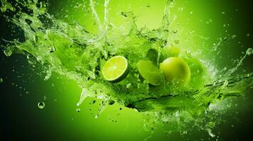 AI generated Lime green color splash background photo