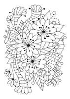 Art therapy. Vector black and white background for coloring. Magic flowers. Coloring page.