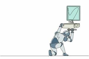 fregadero de reparación de trabajador de plomero robot de dibujo de línea continua única en el baño y tuberías de plomería. inteligencia artificial robótica. tecnología electrónica. ilustración de vector de diseño gráfico de dibujo de una línea