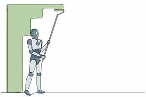 Single one line drawing robot painter decorator repairman people at work. Future technology development. Artificial intelligence and machine learning. Continuous line draw design vector illustration