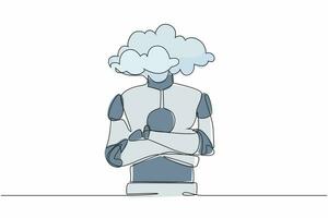 Continuous one line drawing cloud head robot. Robotic with empty head and cloud instead. Humanoid robot cybernetic organism. Future robotic development. Single line design vector graphic illustration