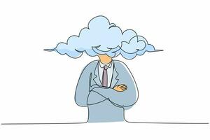 hombre de negocios de cabeza de nube de dibujo de línea continua única. hombre con cabeza vacía y nube en su lugar. concepto distraído, soñador, ausente y poco práctico. ilustración de vector de diseño gráfico de dibujo de una línea