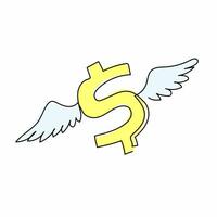 Single one line drawing flying American dollar symbol with wings. Symbolizing the rise of the dollar in market. Dollar symbol and wings. Modern continuous line draw design graphic vector illustration