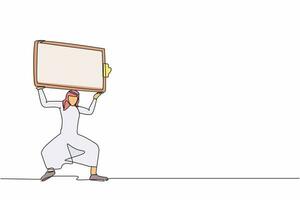 Single continuous line drawing Arabian businessman carrying heavy clipboard on his back. Multitasking, productivity and time management problem. Deadline checklist. One line design vector illustration