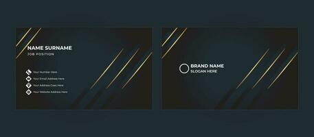 Luxury modern business card template with rectangle and circle shapes, and with luxury dark gradient and golden gradient on the shapes respectively for brand and corporate identity promotion vector