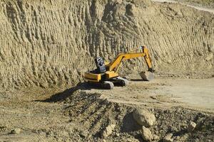 Large quarry for gravel mining, sand and clay. Mining machines and units. Mining photo