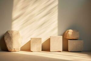 AI generated Abstract Minimalist Modern Concrete Stone Podium with Light and Shadow. Generative AI photo