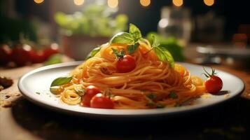 AI generated A plate of pasta with tomato sauce photo
