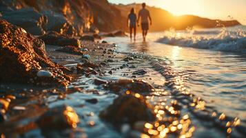 AI generated Young couple walking by the beach photo