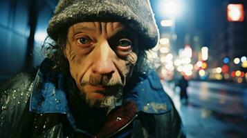 AI generated An ugly man on the city street at night. Generative AI photo