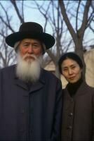 AI generated Asian elderly happy couple. Generative AI photo