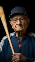 ai generado el antiguo hombre es participación un béisbol murciélago foto