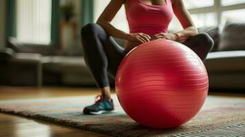 AI generated Young woman doing sports with pilates ball photo