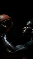 AI generated Side view photo of African basketball player holding ball